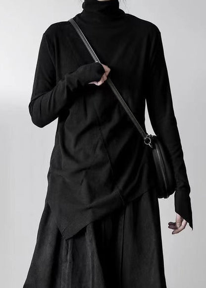 Haut en coton à col montant blanc et design asymétrique, printemps TL002