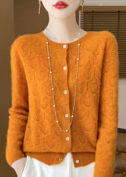 Cardigan en laine jacquard ajouré jaune style printemps TQ016