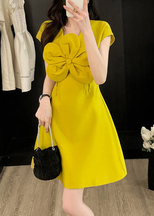 Blumenhals-Stil Baumwollkleid Sommer O Gelb verziert