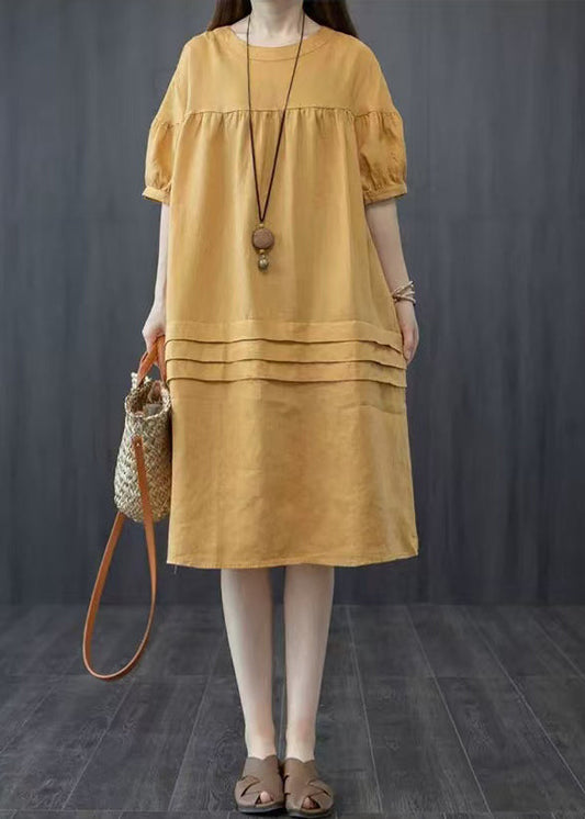 Stil Sommer Patchwork Wrinkled Gelb Oversized Kleid Mid