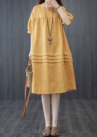 Stil Sommer Patchwork Wrinkled Gelb Oversized Kleid Mid