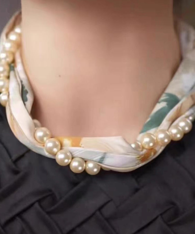 Stil Gelb Seidendruck Perlen Seidenschal Choker YU010
