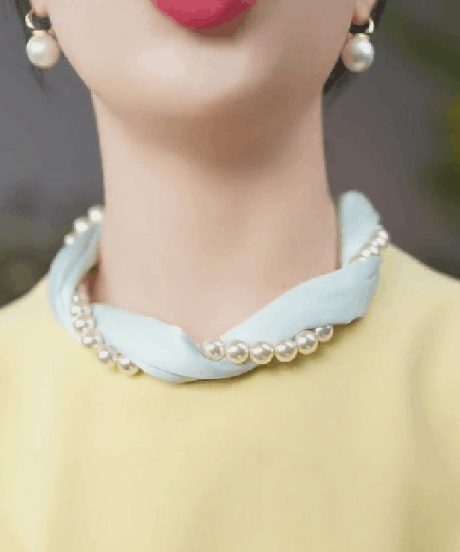 Stil Gelb Seidendruck Perlen Seidenschal Choker YU010
