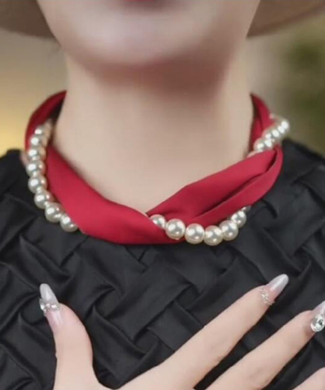 Stil Gelb Seidendruck Perlen Seidenschal Choker YU010