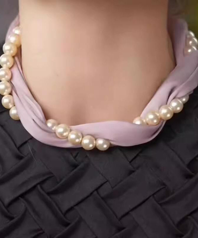 Stil Gelb Seidendruck Perlen Seidenschal Choker YU010