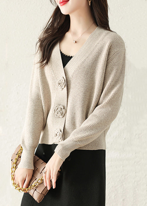 Stylish Apricot V Neck Button Knit Cardigans Fall QG007