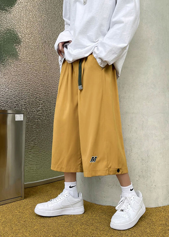 Stylish Beige Pockets Drawstring Men Crop Pants Summer YT027