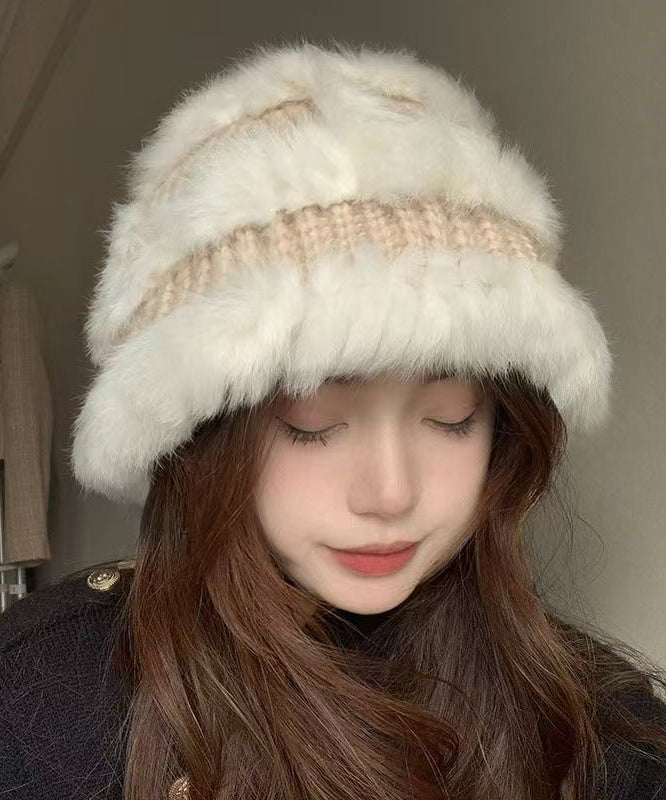 Chapeau bob élégant en patchwork de laine beige The Rabbit RB047