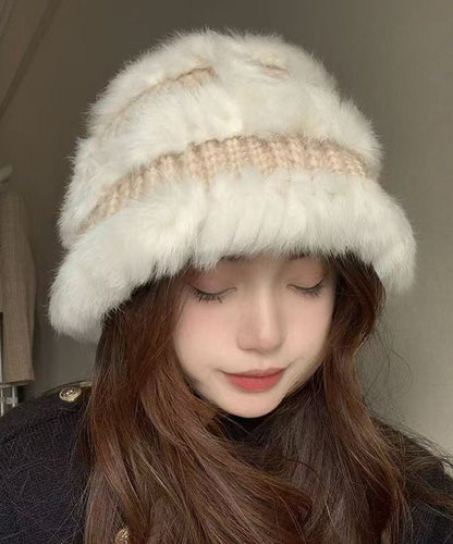 Chapeau bob élégant en patchwork de laine beige The Rabbit RB047