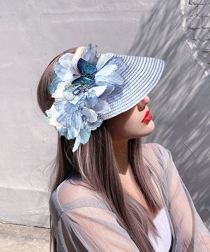 Chapeau pare-soleil élégant en tulle beige avec haut vide et fleur pour l'été YU1026