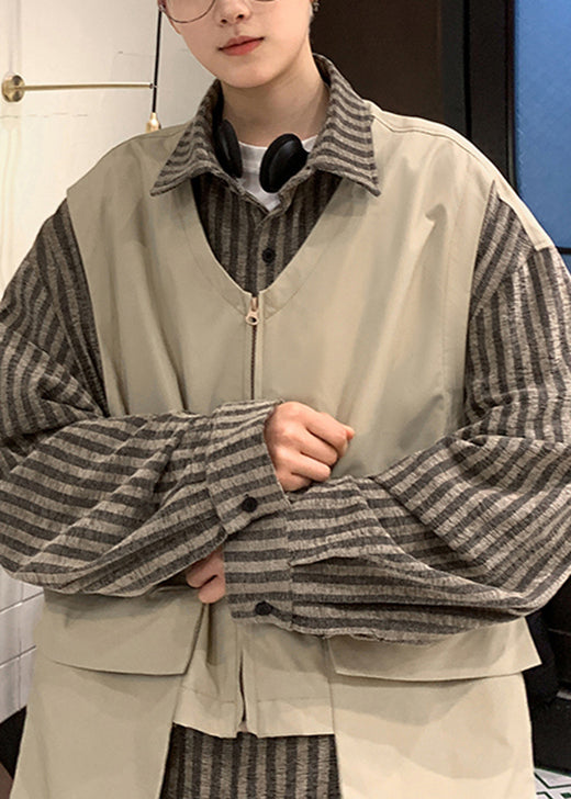 Ensemble deux pièces élégant en coton noir pour homme, style patchwork, décontracté, automne EQ010