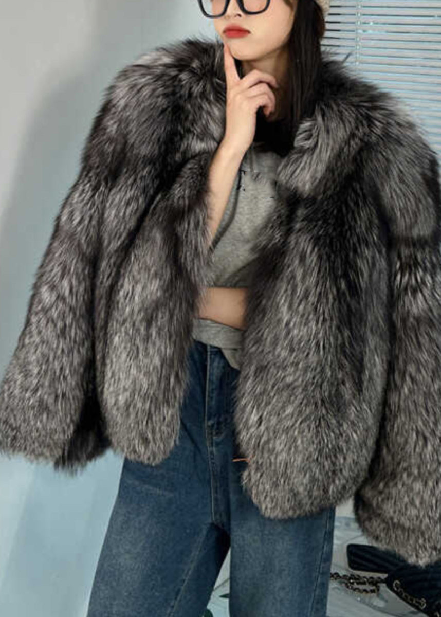 Stylish Black Grey Leather And Fur Coats Winter RD007