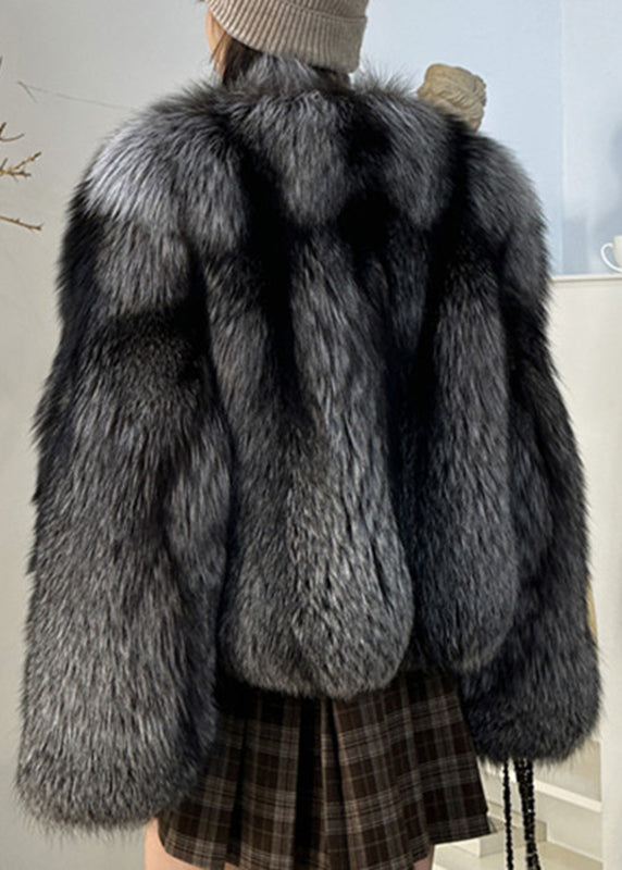 Stylish Black Grey Leather And Fur Coats Winter RD007