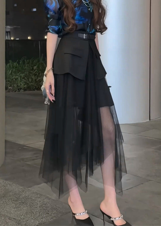 Skirt Black Patchwork Waist Summer Stylish Tulle High