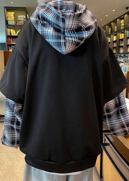 Sweat-shirts de printemps patchwork à capuche élégants pour hommes en coton noir