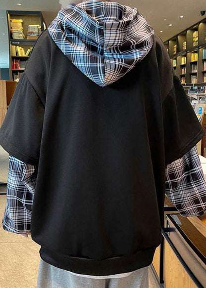 Sweat-shirts de printemps patchwork à capuche élégants pour hommes en coton noir