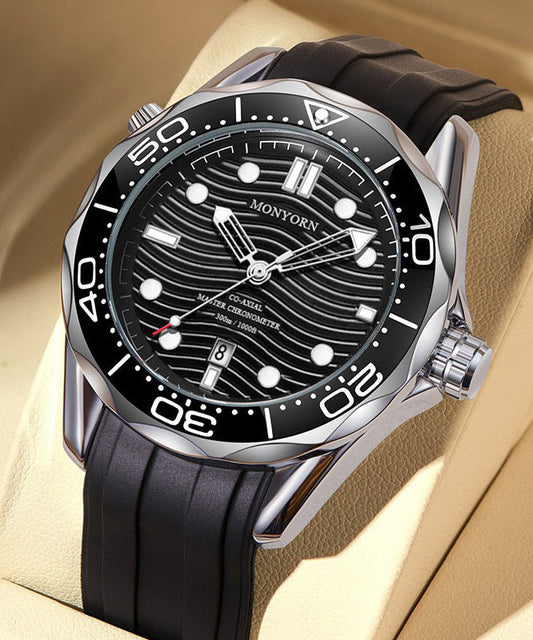 Metall Silikon Stilvolle Quarzwerk Männer Schwarz Uhren