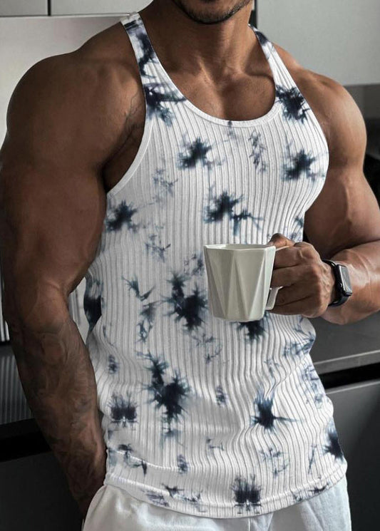 Herren Tie Neck Dye Schwarz O Stilvolle Tank Baumwolle Sommer