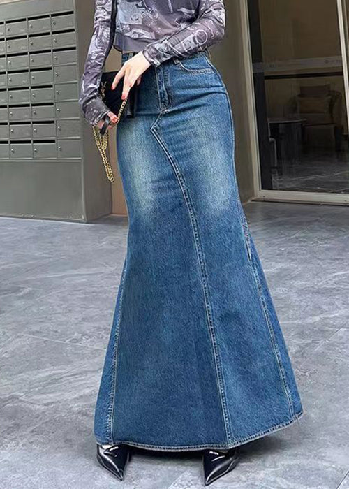 Stylish Black Original Design High Waist Denim Skirt Fall UY047