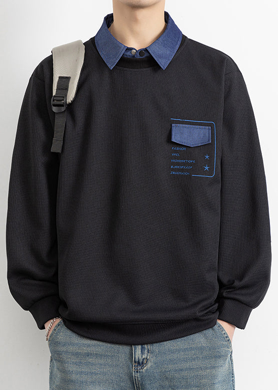 Stücke Falsche Baumwolle Stilvolle Peter Patchwork Schwarz Pan Kragen Zwei