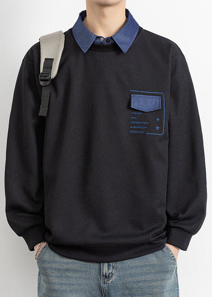 Stücke Falsche Baumwolle Stilvolle Peter Patchwork Schwarz Pan Kragen Zwei