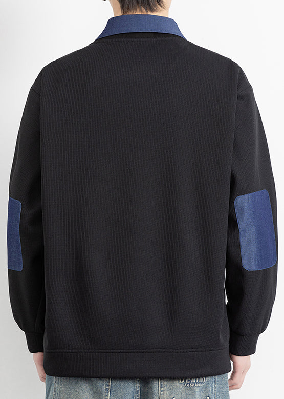 Stücke Falsche Baumwolle Stilvolle Peter Patchwork Schwarz Pan Kragen Zwei