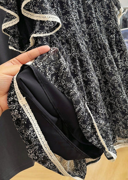 Débardeurs en mousseline de soie imprimé papillon noir à manches élégantes