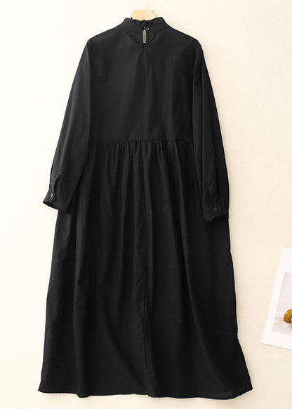 Schwarzes Kleid Baumwolle Lang Stilvoll Rüschen Frühling