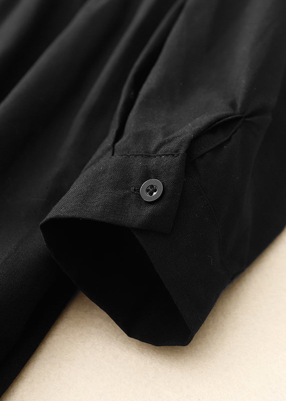 Schwarzes Kleid Baumwolle Lang Stilvoll Rüschen Frühling