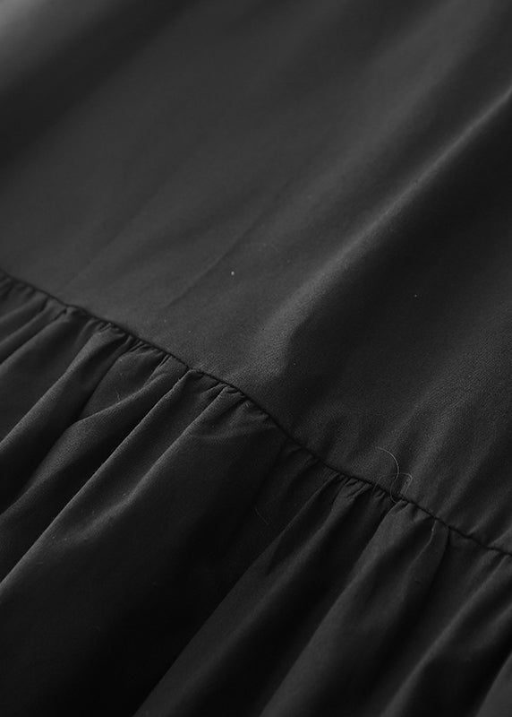 Schwarzes Kleid Baumwolle Lang Stilvoll Rüschen Frühling