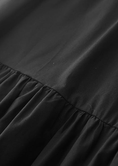 Schwarzes Kleid Baumwolle Lang Stilvoll Rüschen Frühling