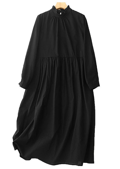 Schwarzes Kleid Baumwolle Lang Stilvoll Rüschen Frühling