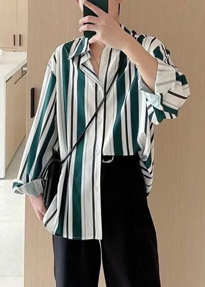 Männer Gestreiften Frühling Baumwolle Taste Schwarz Shirts