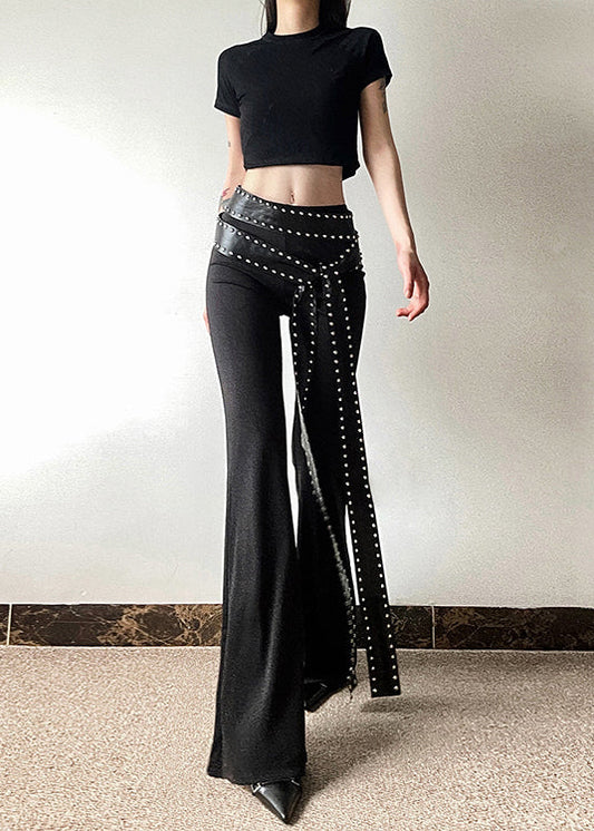Pantalon noir élégant à pattes d'éléphant pour le ventre, printemps YF022