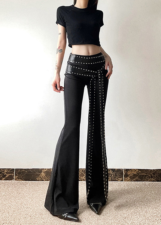Pantalon noir élégant à pattes d'éléphant pour le ventre, printemps YF022