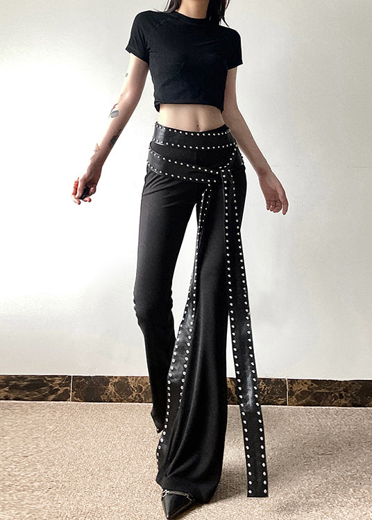 Pantalon noir élégant à pattes d'éléphant pour le ventre, printemps YF022