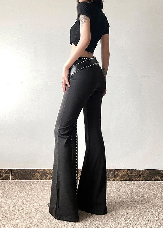 Pantalon noir élégant à pattes d'éléphant pour le ventre, printemps YF022