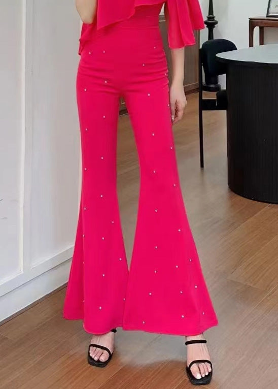 Black High Flared Trousers Fall Waist Zircon Stylish