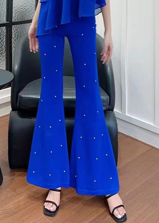 Black High Flared Trousers Fall Waist Zircon Stylish