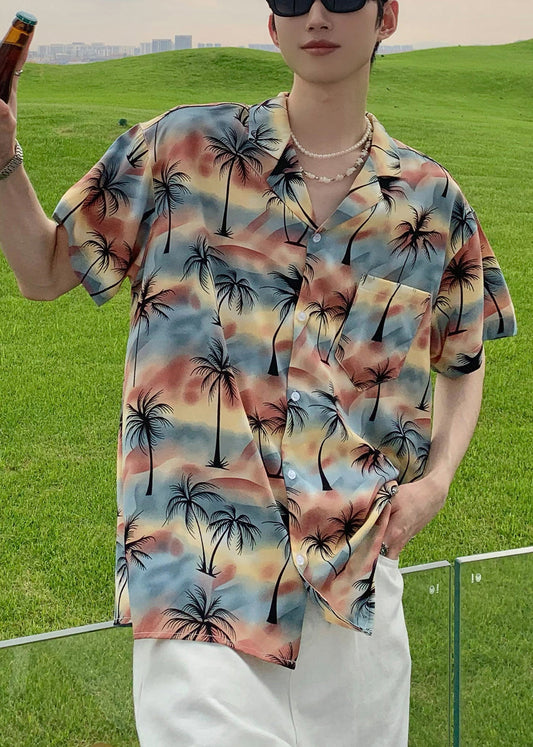 Herren Stilvolle Pan Shirts Baumwolle Blau Knopf Kragen Peter Print