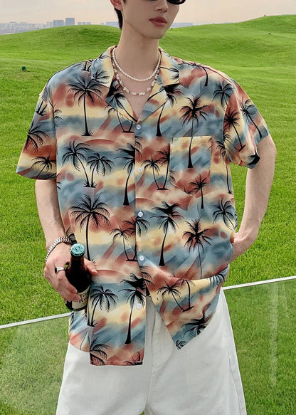 Herren Stilvolle Pan Shirts Baumwolle Blau Knopf Kragen Peter Print