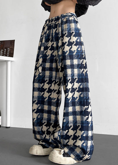 Elastische Taille Herren Baumwolle Plaid Stilvolle Herbst Hose Blau