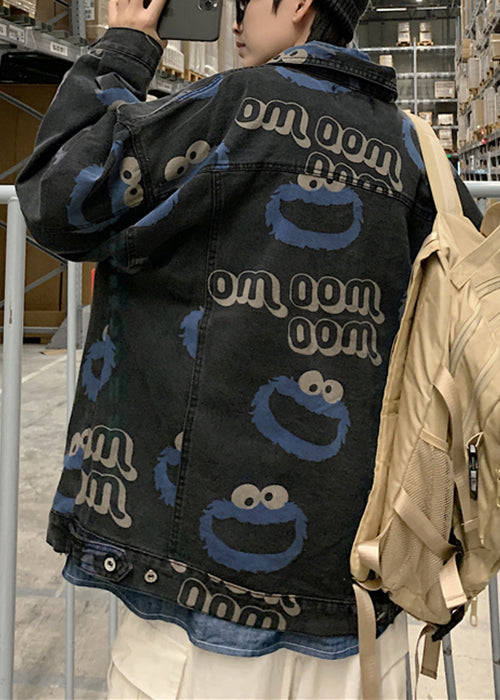 Manteaux en denim bleus à imprimé printanier pour hommes