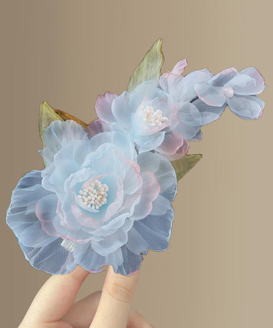 Blue Alloy Floral Hairpin Stylish Tulle