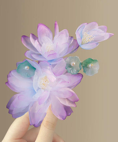 Blue Alloy Floral Hairpin Stylish Tulle