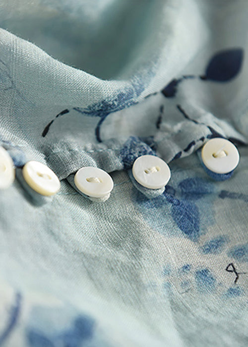 Shirts Hals Print Stilvolle Armband Leinen V Blau Ärmel