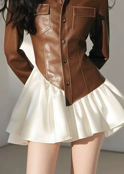 Bouton en similicuir patchwork asymétrique café élégant