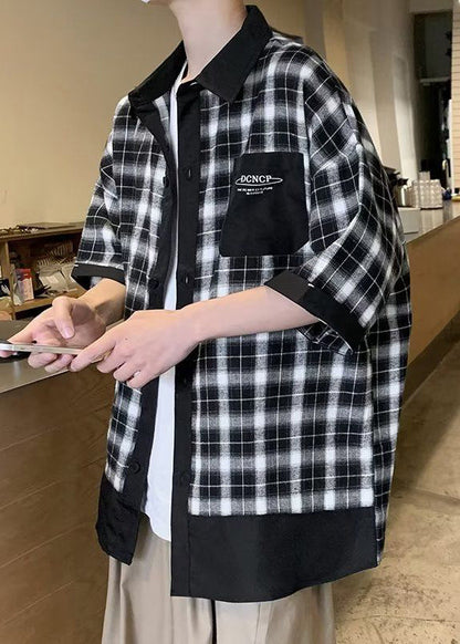 Chemises d'été en coton à carreaux pour hommes, élégantes et boutonnées, couleur café