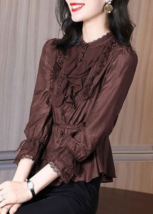 Chemise élégante en patchwork de dentelle à nouer à la taille, printemps RL002