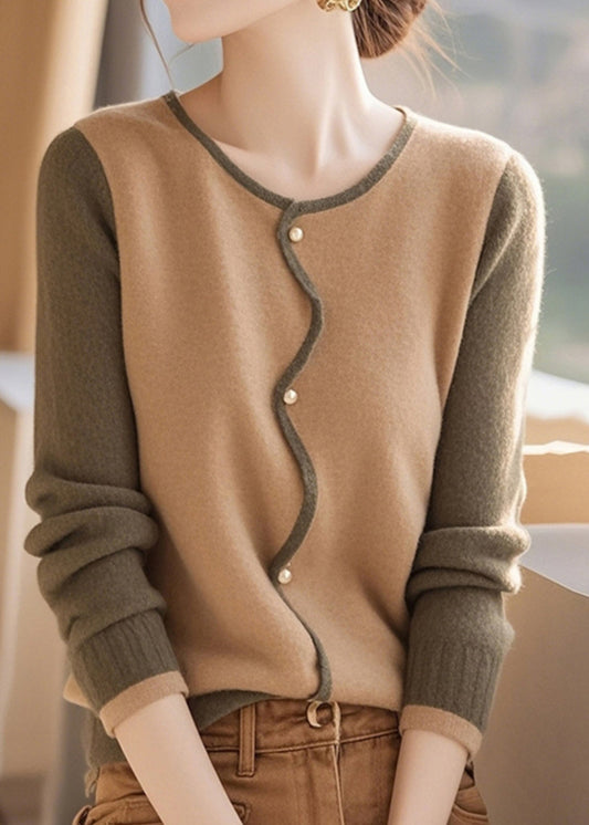 Stilvolle Colorblock O Neck Button Woll-Cardigans Frühling TO044